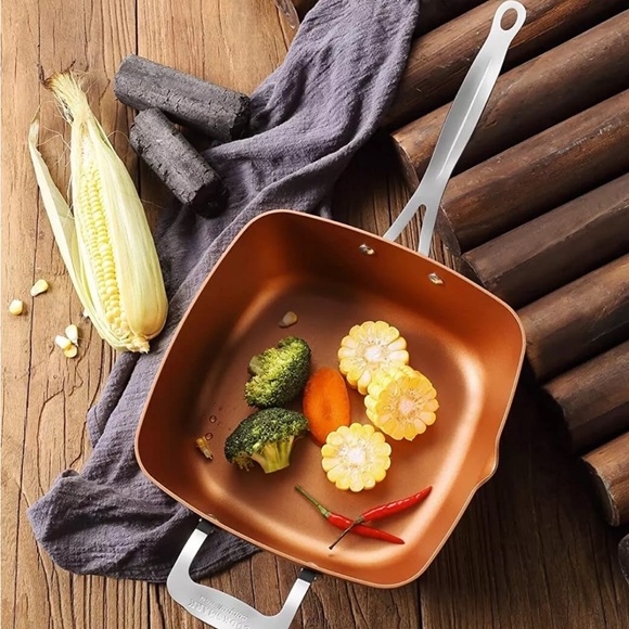 LOVE PAN 9.5 Inch Copper Nonstick Square Deep Fry Pan with Chip Frying Basket... - Picture 5 of 8